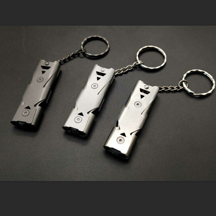 Referee Whistle Whistle Double Pipe Explosion Whistle Outdoor Distress Whistle Stainless Steel High Frequency Seismic Lifeguard Whistle High Decibel Whistle