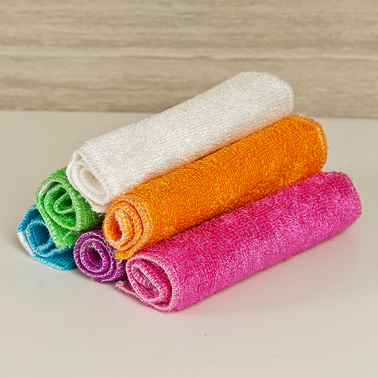 Second-generation bamboo fiber dish towel, non-stick oil rag, water-absorbing, non-hairy, double-layer decontamination scouring pad