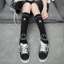 Stockings women tide ins long tube knee socks but knee cotton smiley face cartoon half socks Japanese cute thin legs summer