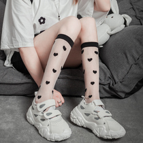 Cotton bottom Crystal socks glass silk cotton transparent 5d ultra-thin non-hook Silk Love net red knee calf socks summer