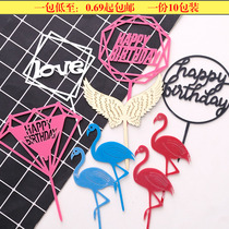 Happy birthday cake decoration arrangement plug bakery dessert dressing thickened acrylic Flamingo flag accessories