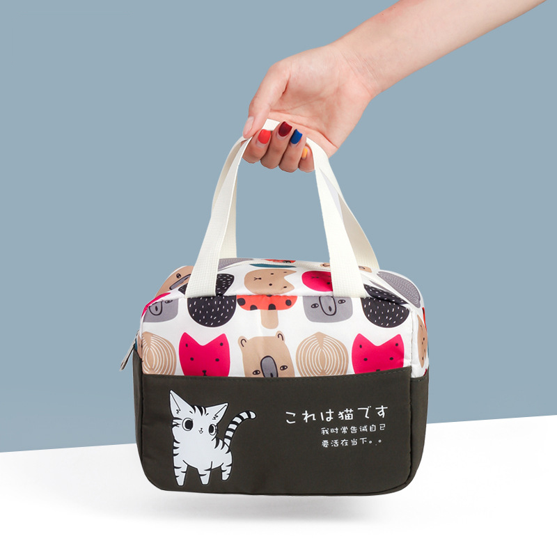 Bento bag Bento bag portable aluminum foil thickened work Japanese simple rice bag Insulation bag Cartoon large capacity lunch