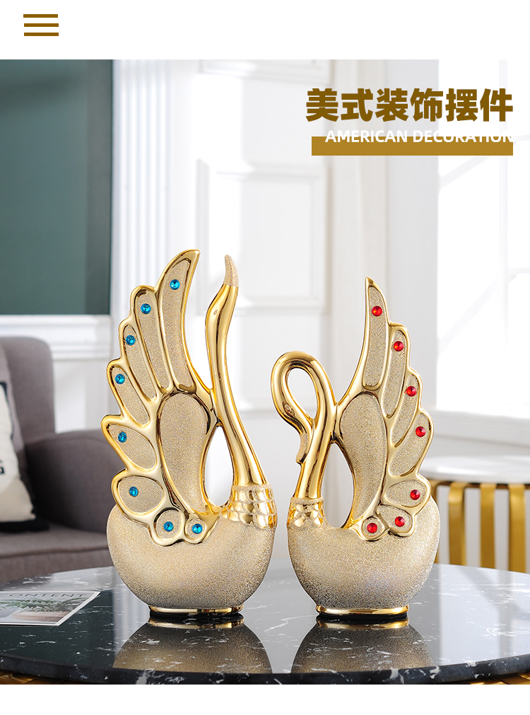 Couples swan furnishing articles gold - plated frosted set auger ceramics handicraft home sitting room TV ark adornment ornament