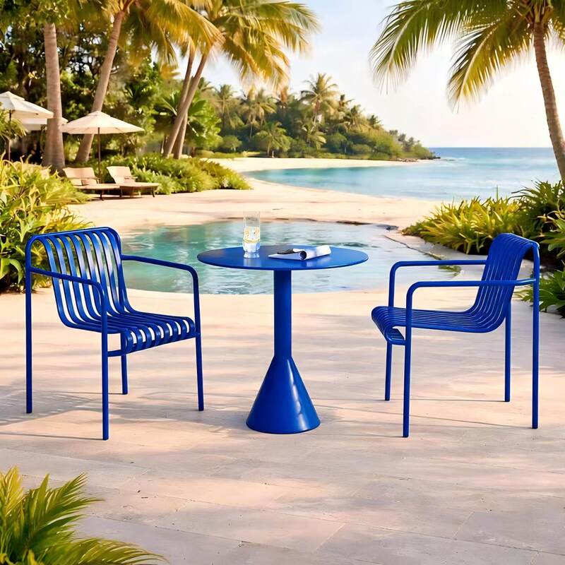 Nordic Style Wrought Iron Courtyard Leisure Table and Chair Set in Dark Blue, Waterproof and Sun-Resistant, Balcony Cafe Public Outdoor Furniture
