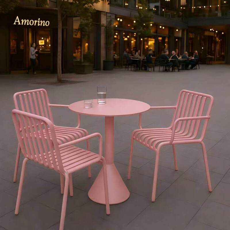 Pink Outdoor Table and Chair Four-Piece Set for Balcony and Courtyard, Leisure Table and Chairs, Trendy ins Style Wrought Iron Table and Chairs, Waterproof and Sun-Resistant