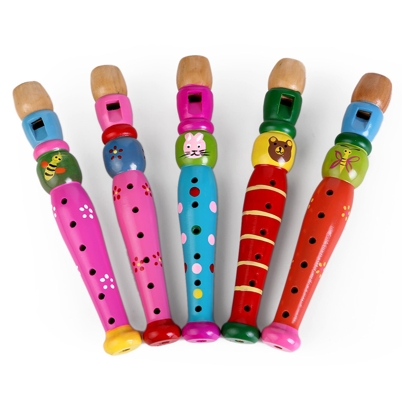 Wooden Toy Children Flute Colorful Cartoon Flute Whistle Colorful Flute Baby Blow Flute