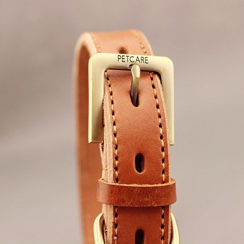 petcare head layer cow leather pet item lap dog neckline dog neckline bull leather item ring retro bronze color leather head gold hair