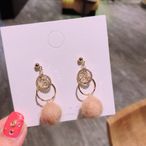 S925 sterling silver needle Korea Dongdaemun fashion plated real gold rose flower cashmere ball long earrings drop earrings jewelry