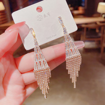 925 silver pin micro-inlaid zircon tassel personality earrings earrings earrings Stud 21 new temperament earring real gold plating