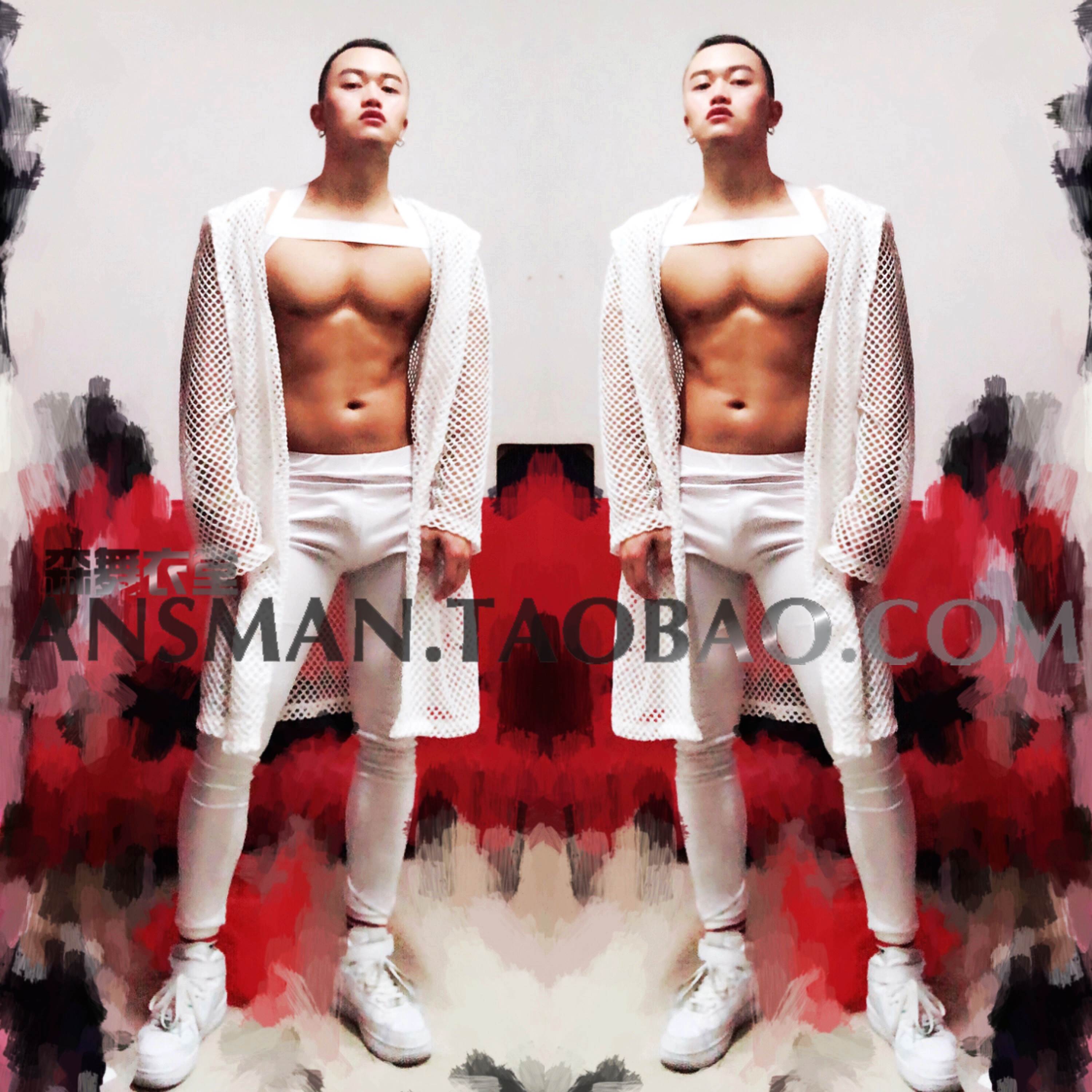 GOGO Atmosphere Bar Night Shop ds Men's Performance Costume White Party Perspective Sexy Play Out