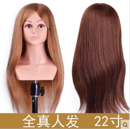 With Shoulder head mold Real Hair Fake Human Head Practice Head Disc Hair Doll Wig Model Head Model Scale-up-Taobao