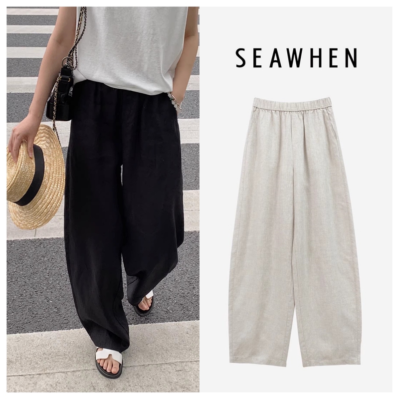 Seawhen Summer New Style Elegant and Chic Casual Simple and Understated Linen Wide-Leg Sickle Pants