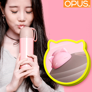 opus保温杯少女心学生韩版便携时尚萌猫可爱简约创意不锈钢水杯子