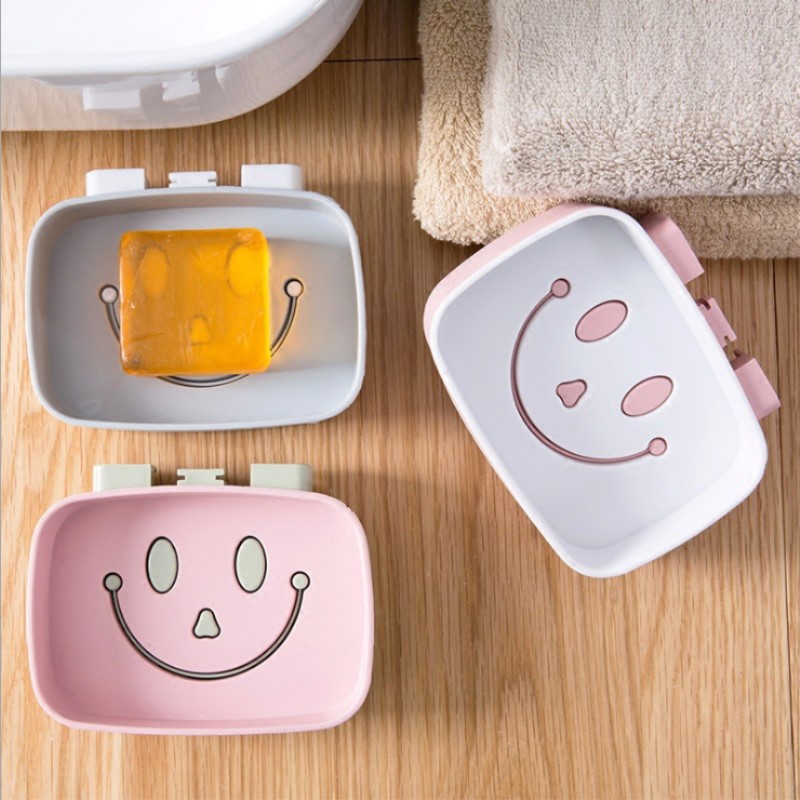 Smiley Face Free of perforated soap frame 2 Bathroom Drain Soap Box Makeup room Soap Rack Wall-mounted Shelve