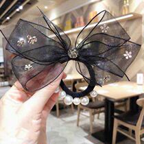 Bosiya Light Luxury Jewelry Black Lace Bow Head Rope Super Fairy Hair Rope French Elegant Pearl Hair Ring Rubber Band