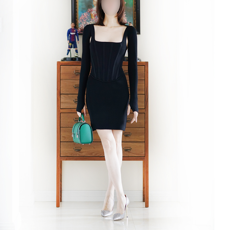 Muyiyi Fishbone Tight-Fitting Camisole Bra and Viscose Knit Mini Dress with Long-Sleeve Cover-Up Two-Piece Set