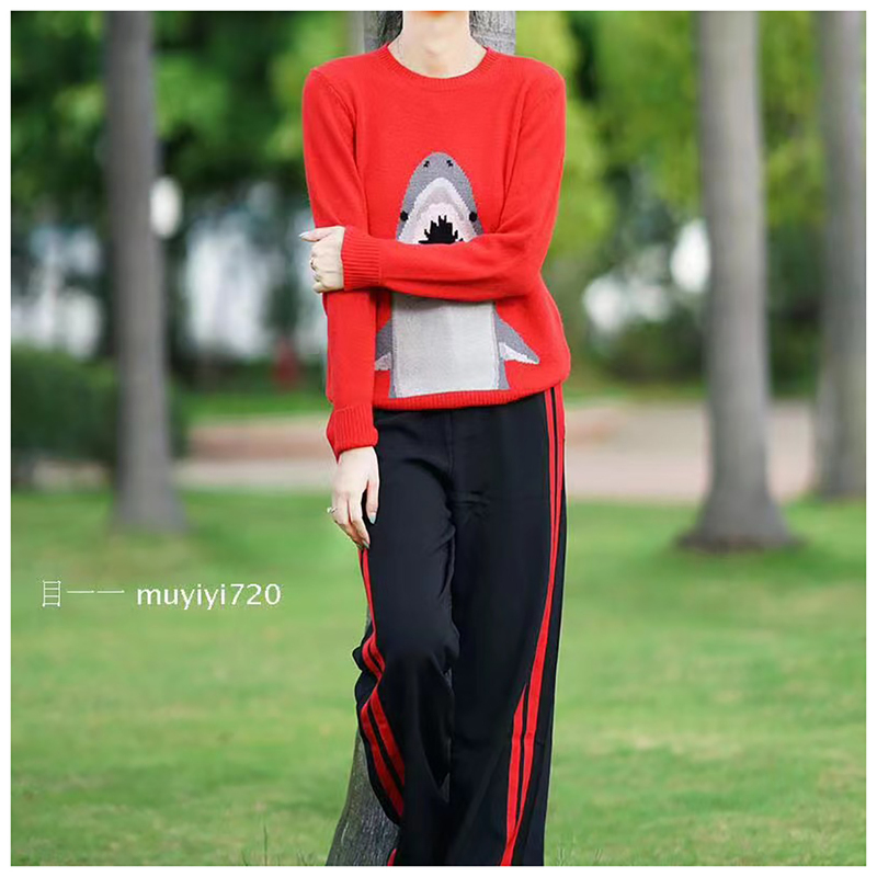 Muyiyi Fashionable Slimming Mid-Waist Side-Striped Red Wide-Leg Straight Jogging Pants Long Pants Zq