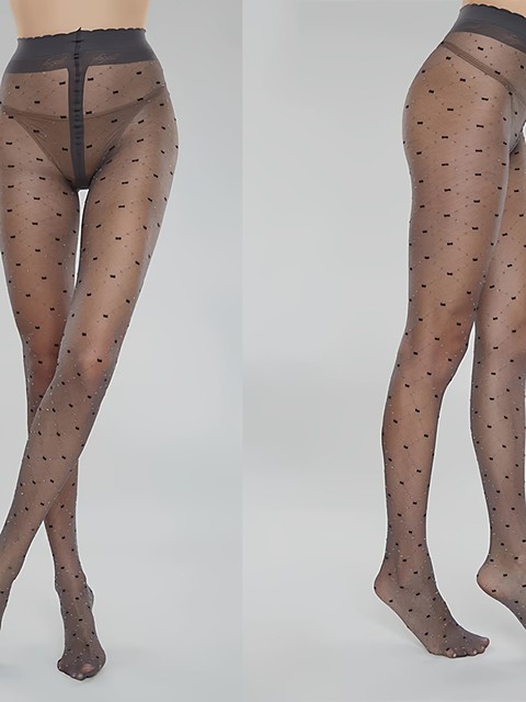 Swiss Imported Fogal 15D Polka Dot T-Crotch Jacquard Gold and Silver Thread Glossy Stockings Pantyhose High Tube Socks