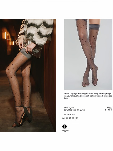 Swiss Imported Fogal 15D Polka Dot T-Crotch Jacquard Gold and Silver Thread Glossy Stockings Pantyhose High Tube Socks
