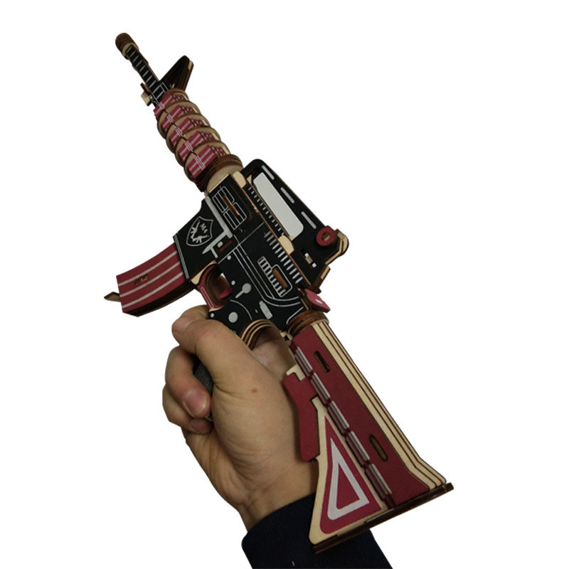 Eat Chicken Toy Gun M416 Assault Rob Model Assembled Wooden Jigsaw 3d Solid Wooden Diy Hand Crafted-Taobao