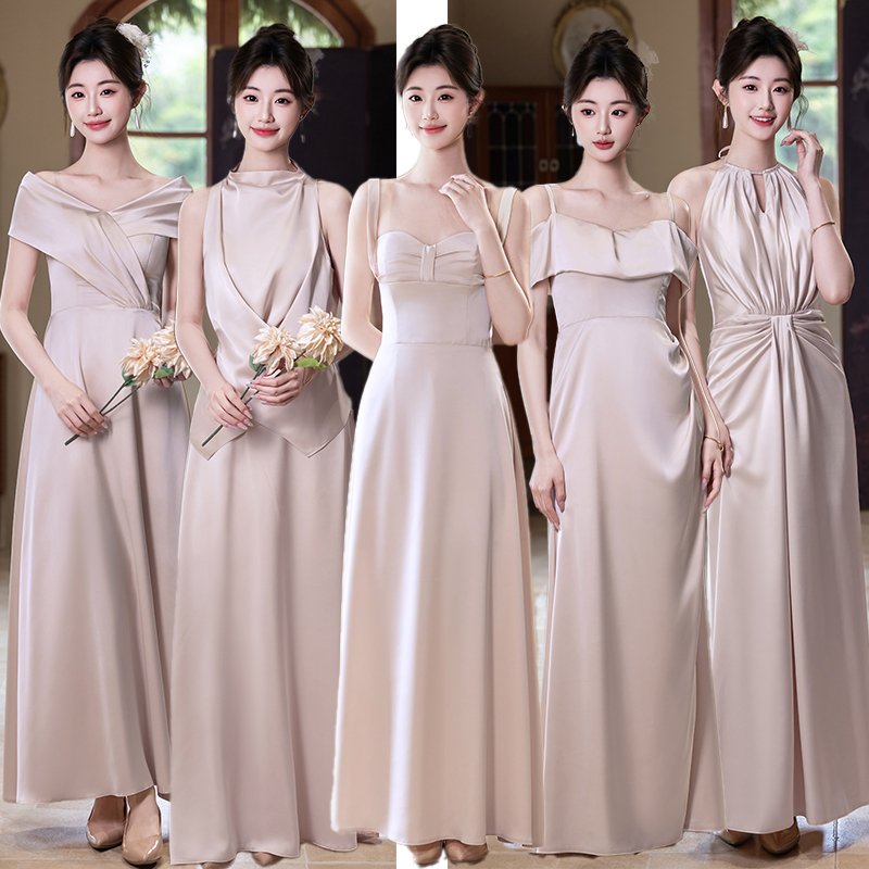 Champagne-Colored Satin Bridesmaid Dress 2026 New French Niche Bridesmaid Sister Dress Can Be Worn Casually with a High-End Feel Champagne-Colored Satin Bridesmaid Dress 2026 New French Niche Bridesmaid Sister Dress Can Be Worn Casually with a High-End Feel