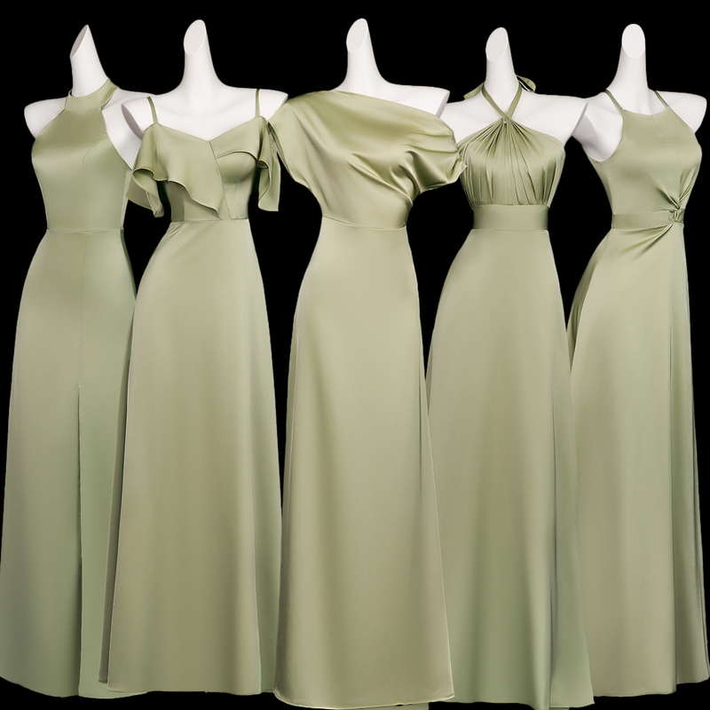 Green Satin Bridesmaid Dress, High-End, Beautiful, Light Luxury, Niche Evening Dress, Sister Group Can Wear It Casually