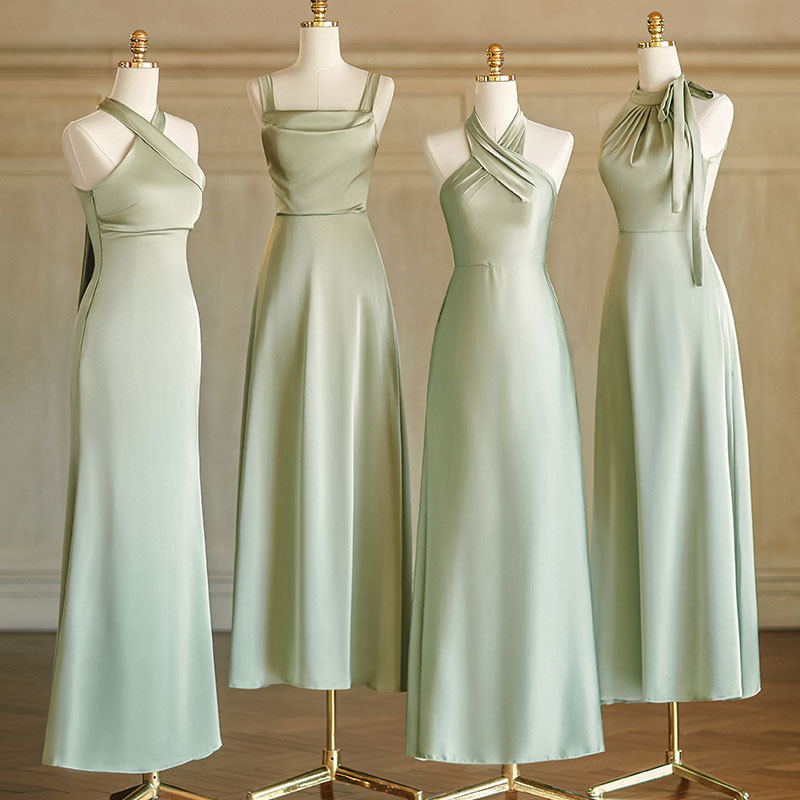 Green Bridesmaid Dress, Summer 2026 New Style, Niche High-End Satin Slimming Sister Group Dress, Can Be Worn Casually