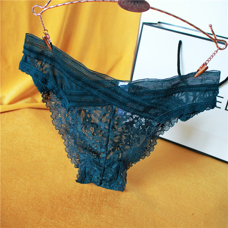 Good stock Cashmere European and American Extravagant Sexy Lace Pants Woman Mid low waist mesh Yarn No Mark triangular trouser head pure cotton bottom crotch