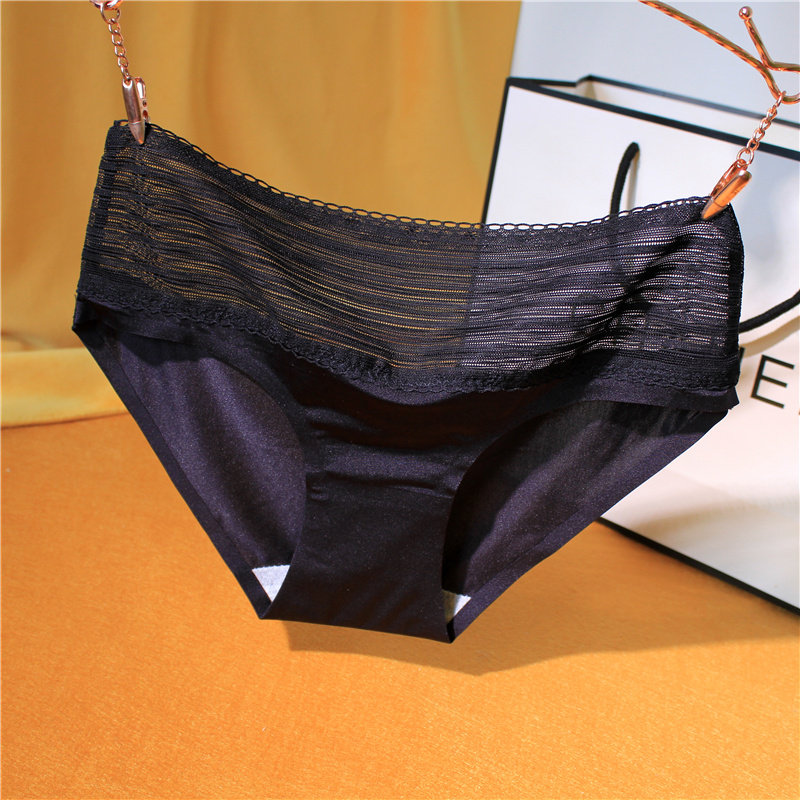 Good stock Waist-wide Waist SEXY UNSCRATCHED LADY'S UNDERWEAR HEAD BREATHABLE COMFORT MID-WAIST ICE SILK BLACK SEDUCTIVE TEMPERAMENT