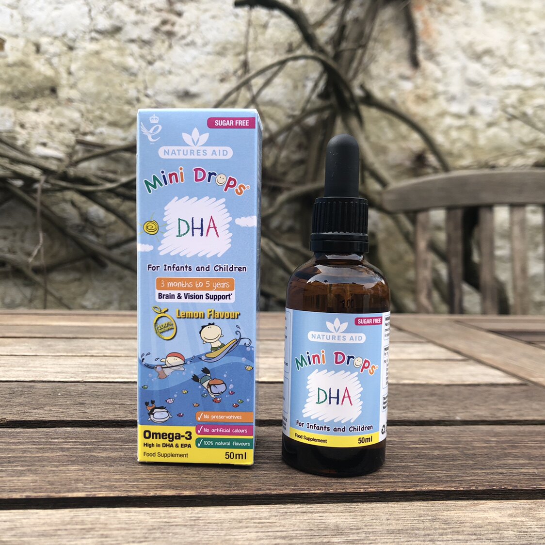 British natures aid DHA drops three months to five years old to promote brain development and eye protection 50ml