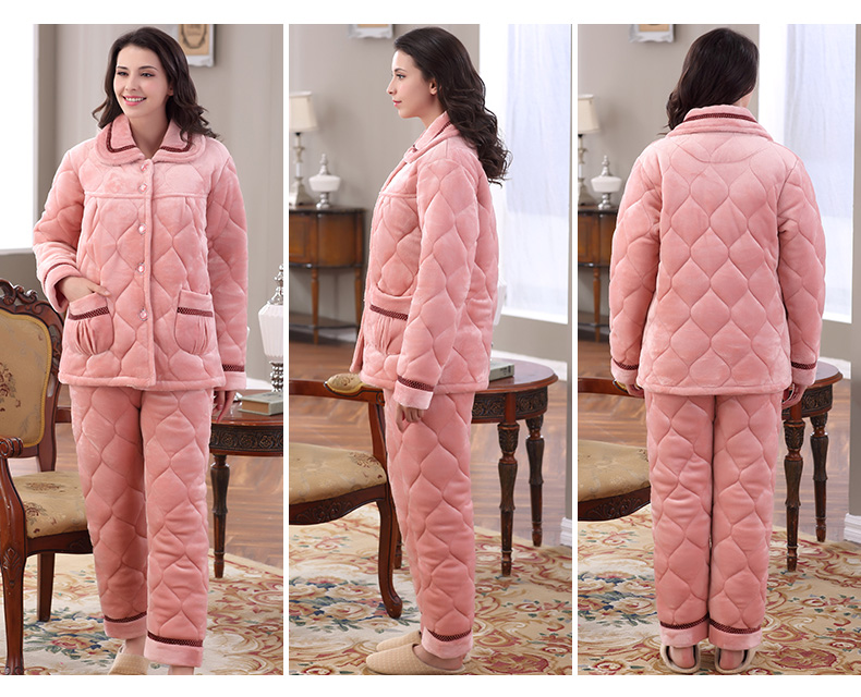 Nuo lá chắn vài bộ đồ ngủ nam và nữ mùa đông dày ba lớp đồ ngủ bằng vải flannel san hô nhung có thể được mặc bên ngoài bông kích thước lớn những kiểu đồ bộ đẹp