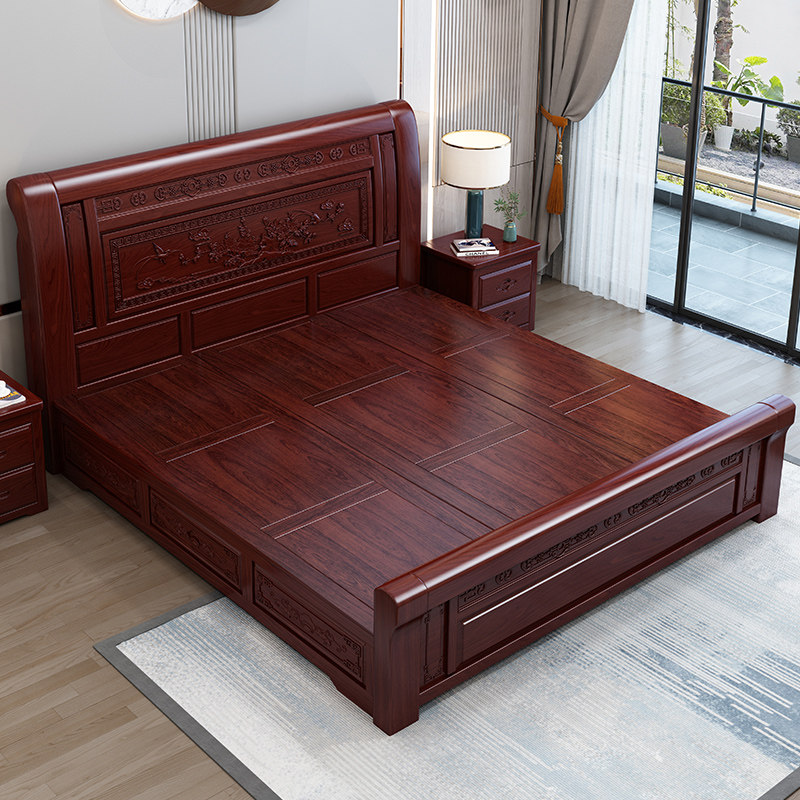 New Chinese style solid wood bed rosewood sour branch color mahogany bed master bedroom double bed factory direct sales storage antique furniture