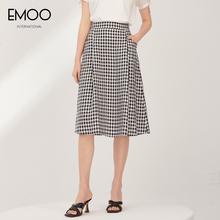 EMOO Yangmen Retro Checkered Half skirt Women's 2024 Summer New Style Elegant Umbrella Skirt French Long Skirt