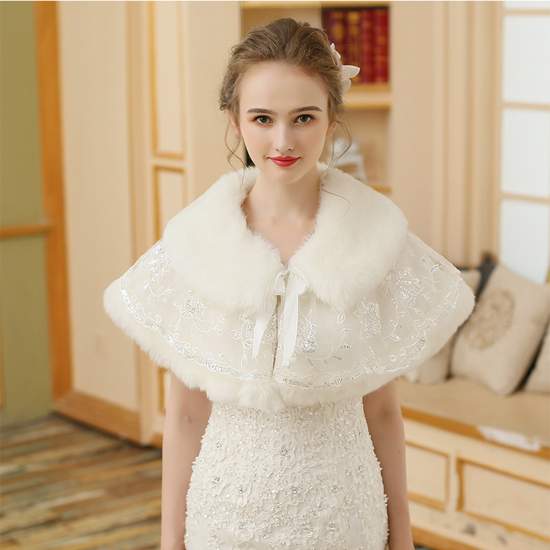 Fur Cape New Bride White Cloak Imitation Rabbit Fur Short Version Wedding Dresses External Hitch Warm And Soft And Elegant Shawl