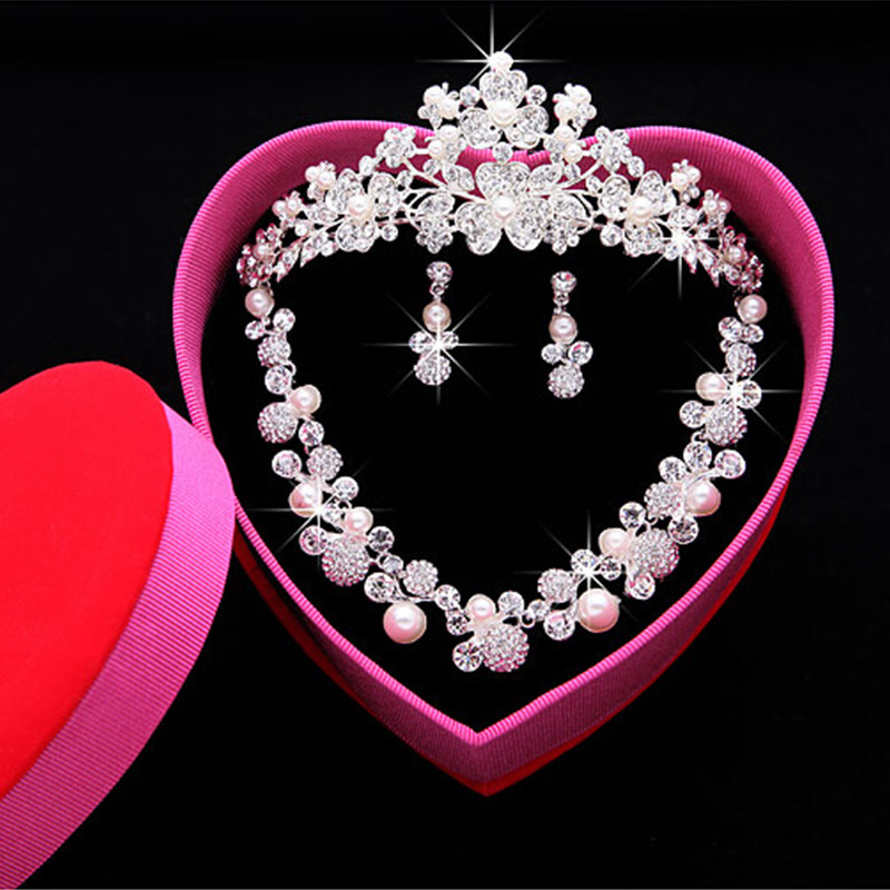 Daisy Han Style Pearl Water Drill Bride Ornaments Crown Hair Accessories Necklace Three Sets Wedding Dress Accessories Suit