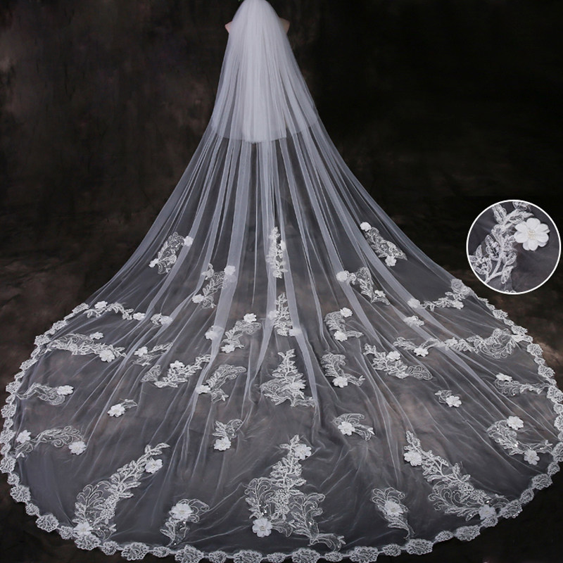 Love under the moon new bride lace flower romantic veil 3 meters Korean wedding long wedding dress accessories