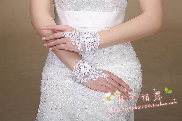 New Korean Lace Rhinestone Bridal Gloves Fashion Flower Short Fingerless Wedding Wedding Accessories Short Gloves