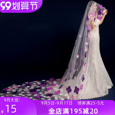 Bride veil wedding dress 2021 new flower veil super long 3 m veil wedding tail petal photo studio photo