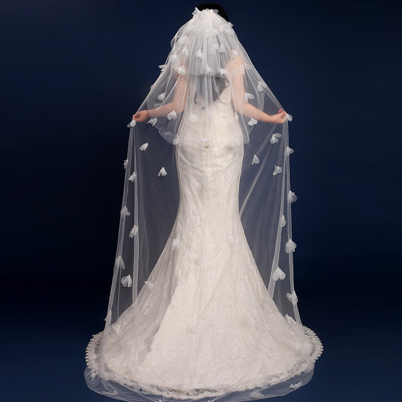 Wedding Head Yarn Multilayer Butterfly Trailing Triple overlength Bride Head Yarn Wedding Korean Wedding Dress Ultra Long head yarn