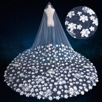 White bridal head yarn new long trailing 3 m long lace overfairy wedding net red identical head yarn length can be set