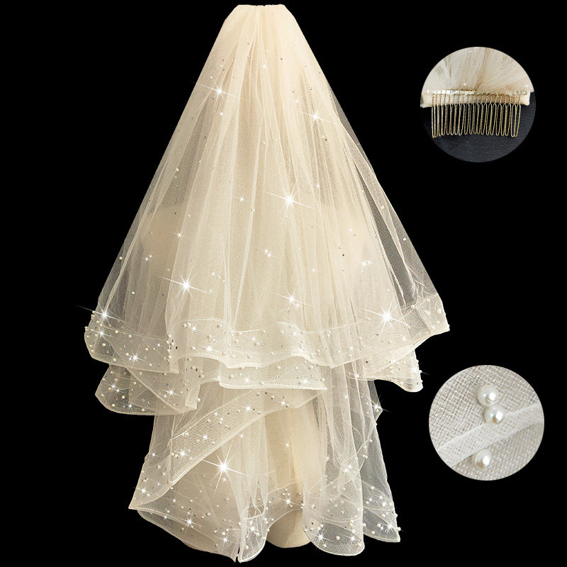 Bride's veil vintage simple veil female Net red photo props sparkling veil wedding brigade headwear