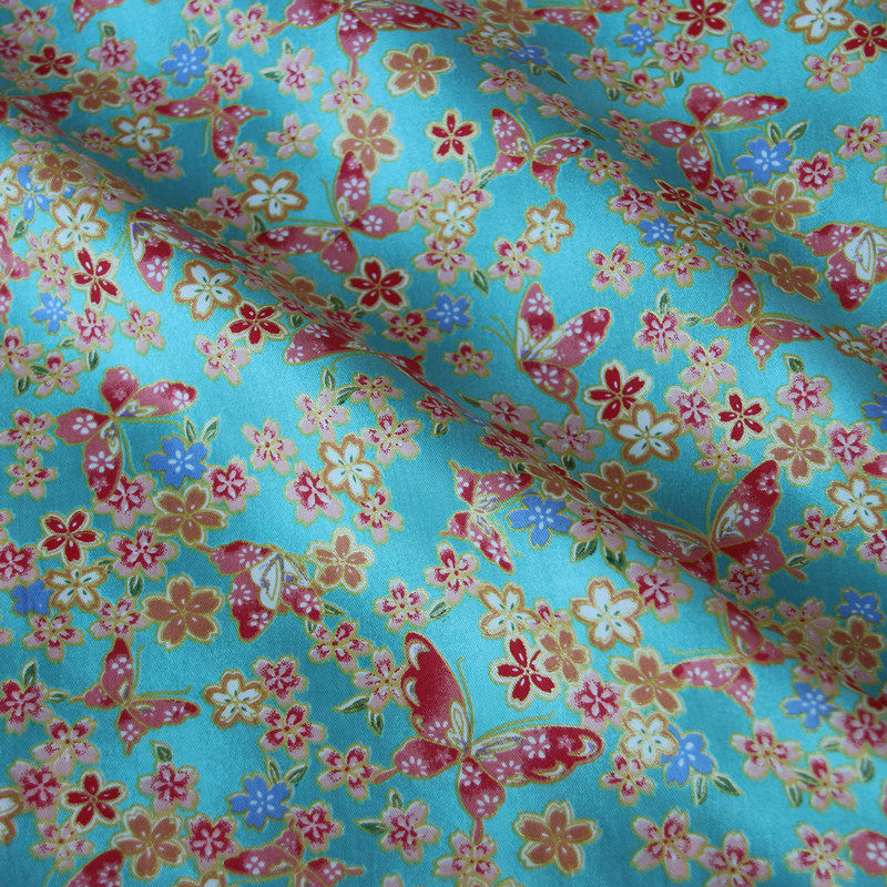 牀品寶寶面料斜紋純棉布料手工口金包和風描金花蝴蝶3色