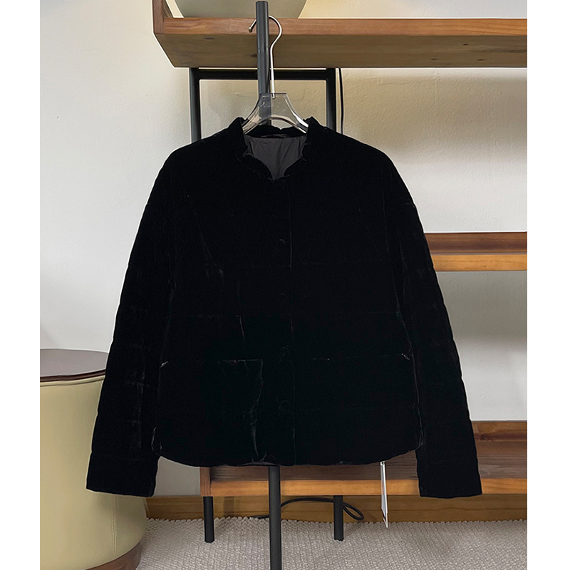 90% White Goose down Silk Velvet down Jacket Retro Chinese Style Small Stand Collar Gold Velvet High-End Coat