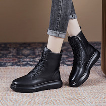 Genuine leather women shoes Martin boots female Inn Wind 2021 autumn winter new single boot 100 hitch heel short boot thick bottom locomotive boots