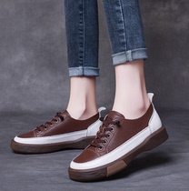 Genuine Leather Single Shoes Woman Retro 2022 new soft bottom 100 hitch Shallow Mouth Plate Shoes Flat Bottom Soft Bull Leather Sloppy Bean shoes