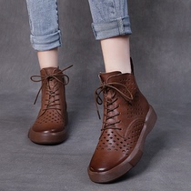 Hollowed-out Cool Boots Woman Genuine Leather 2022 Spring New Thick Underhole Dongle Shoes Breathable Casual Sandals Martin Boots Headlayer Cow Leather