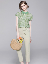 Sandro Beytagh2021 new western style shirt printed chiffon shirt top solid color suit pants suit women