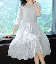 Sandro Beytagh embroidered hollow lace skirt 2021 new round neck two-piece mid-length dress female