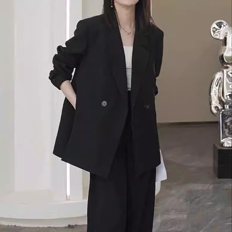 Black Suit Set for Petite Women 2026 Spring and Autumn New Korean Style Slim-Fit Blazer Casual Wide-Leg Pants Jacket Black Suit Set for Petite Women 2026 Spring and Autumn New Korean Style Slim-Fit Blazer Casual Wide-Leg Pants Jacket