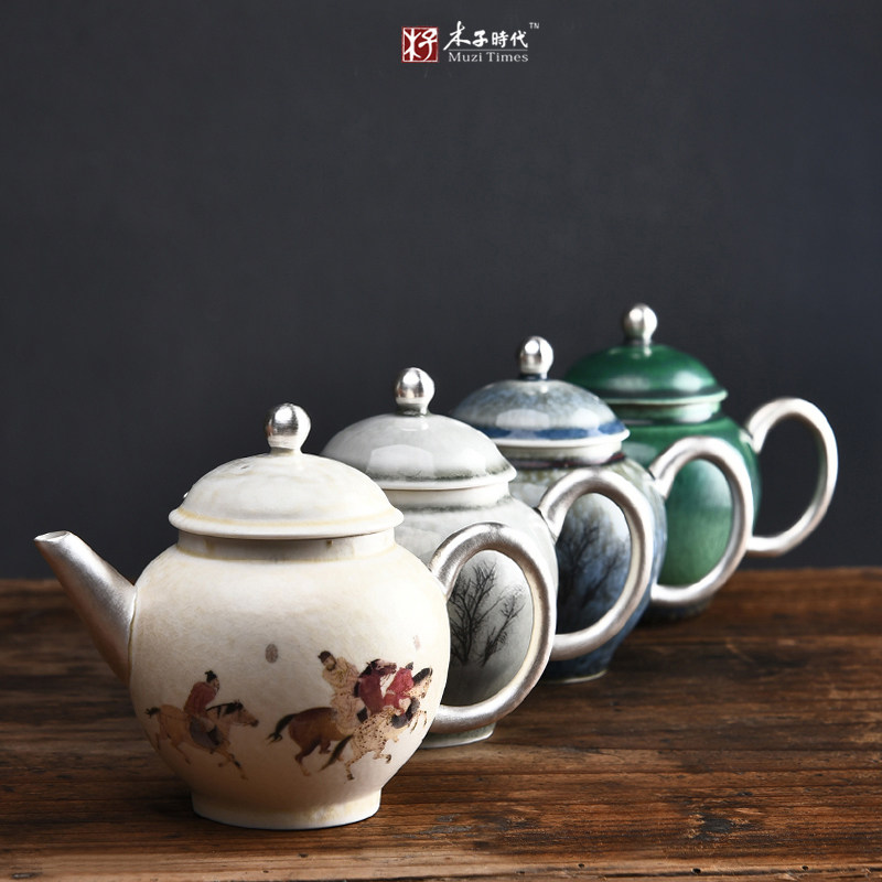 999 pure silver ceramic teapot Daisy Xisch Kettle Day Style Kung Fu silver tea set Brief Home Bubble Teapot Single Pot